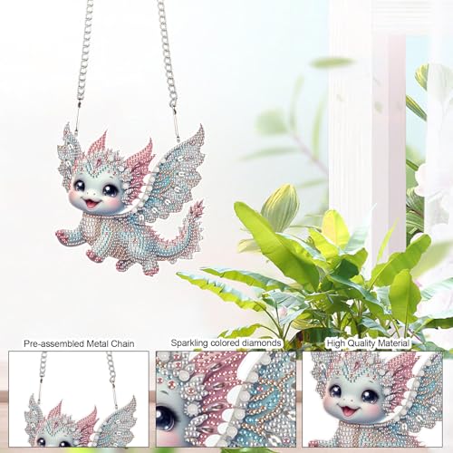 Image of AiYuanzsh Flying Dragon Diamond Painting Hanging Kit, DIY 5D Crystal Acrylic Diamond Art Pendant with Special Shaped Rhinestones, Fantasy Dragon Ornament for Wall, Door, Car, or Home Decoration
