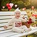 Toddler Baby Boy My First Valentines Outfits Fuzzy Letter Romper Onesie Bodysuit Hat Set Cute Coming Home Clothes (Beige, 0-3 Months)
