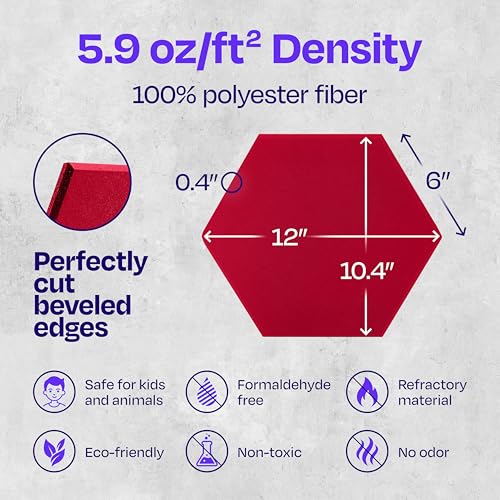 Image of Acoustic Panels 12-Pack Soundproof Wall Panels 12 inchX10.4 inchX0.4 inch Sound Panels High Density Sound Dampening Panels - [Candy Red Hexagon]