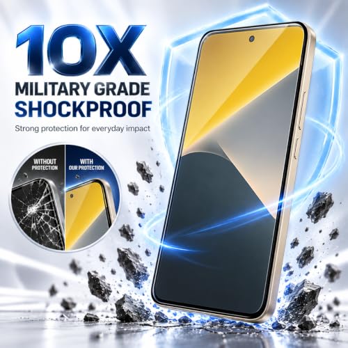 Image of ArmourPro Military-Grade Tempered Glass for Poco X8-9H Anti Scratch, Edge-to-Edge Coverage, HD Clarity, Smooth Touch, Case Friendly, Easy Installation Kit with Cable Protector