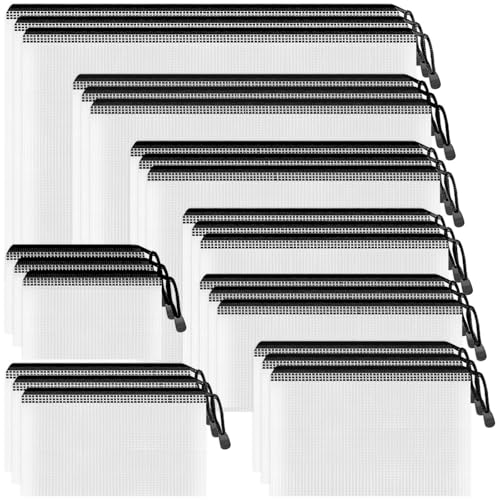 Image of Smarpau 24pcs Mesh Zipper Pouch, 8 Sizes Plastic Zipper Bags for Organizing | Multipurpose Waterproof Document Pouches for Office, Travel, Home Board Game Storage - Black