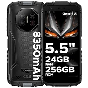 DOOGEE Fire 3 Ultra Android 15 AI Outdoor Handy ohne Vertrag, 24GB + 256GB/2TB TF Outdoor Smartphone, 8350mAh, Unisoc T7200, 5.5"HD+16MP Gemini AI+20MP Nachtsicht Kamera, 4G LET, NFC, Face ID,OTG,IP68