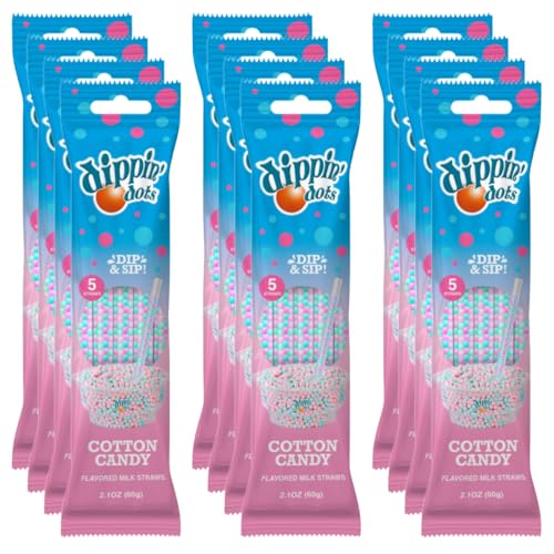Dippin Dots Magically Flavored Milk Straws - Cotton Candy 12-Pack Bundle (60 Count) | Milk Flavoring Straws for Kids Drinks & Cereal | Sweet Party Treats & Favors