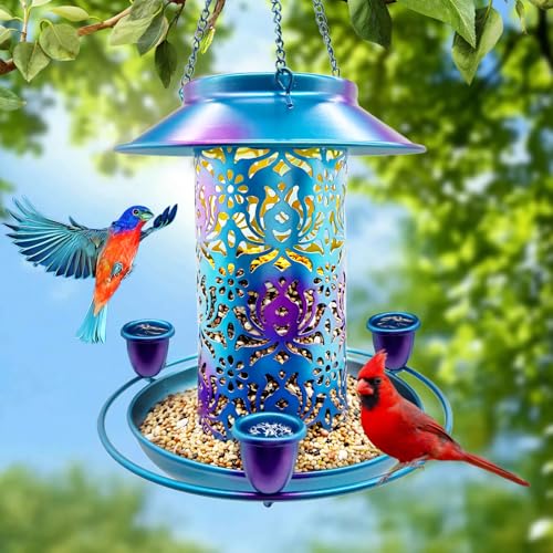 Solar Bird Feeder, Bring Three Nectar Water Cups & S Hook, Attractive Cardinals & Many Wild Various Birds, Squirrel Rust Weather & Water Proof as Gift Idea for Friends, Family, Elders