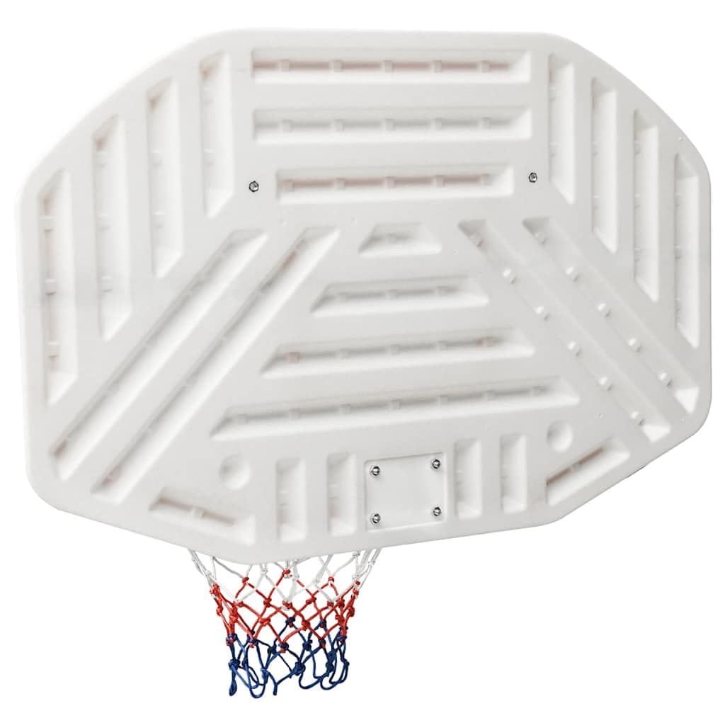 Tavola da basket in polietilene, 109 x 71 x 3 cm, canestro da basket bianco con anello in acciaio e rete in nylon resistente alle intemperie, adatto per montaggio a parete e interni ed esterni