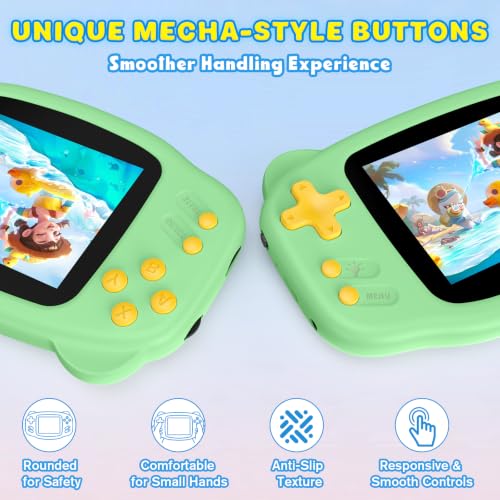 Image of Portable 16 Bit Handheld Game Console for Kids, Retro Gaming Console with 300 Classic Video Games, Handheld Plug & Play Player with 3.2'' IPS Screen, Rechargeable Travel Gift for Boys & Girls (Green)