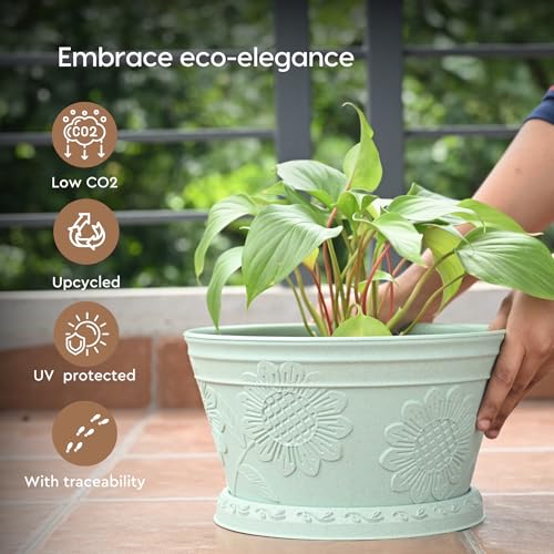Image of Eha Earth Friendly Nile Planter 9.5 inch Planters for Home Decor| Bamboo Based Plant Pot | Pack of 4 | UV Protected Pot for Plant | Flower Pot for Living Room, for Outdoor and Indoor | Celeste