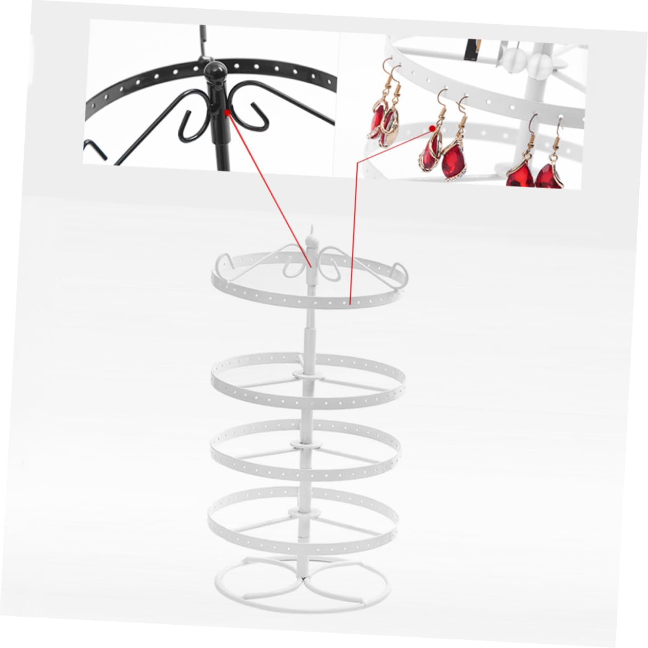LIFKOME Espositore Orecchini Girevole in Metallo 4 Livelli 168 Fori | Bianco, 1 Pezzo, Struttura in Ferro Artigianale, Soluzione Semplice per Ordinare e Mostrare Accessori