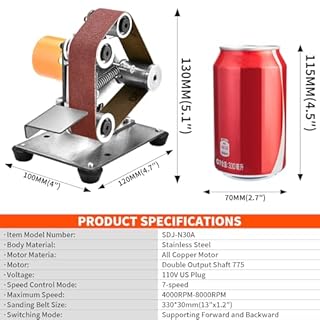 Mini Electric Belt-Sander Knife-Sharpener Sanding Machine - Small Bench Grinder Kit 7 Speed Adjustable Power Polisher DIY Polishing Grinding Tool For Knife Making, Wood Metal Working, Handcraft