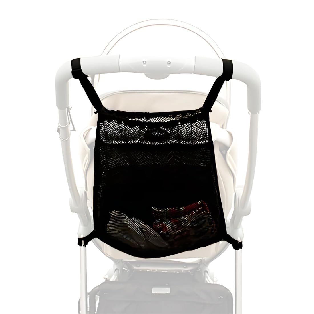 1 Pezzo Borsa in Rete 30×50cm Universale per Carrozzine, Passeggini, Passeggini Sportivi, Jogger per Gemelli/Chiusura a Scatto Semplice,Nero