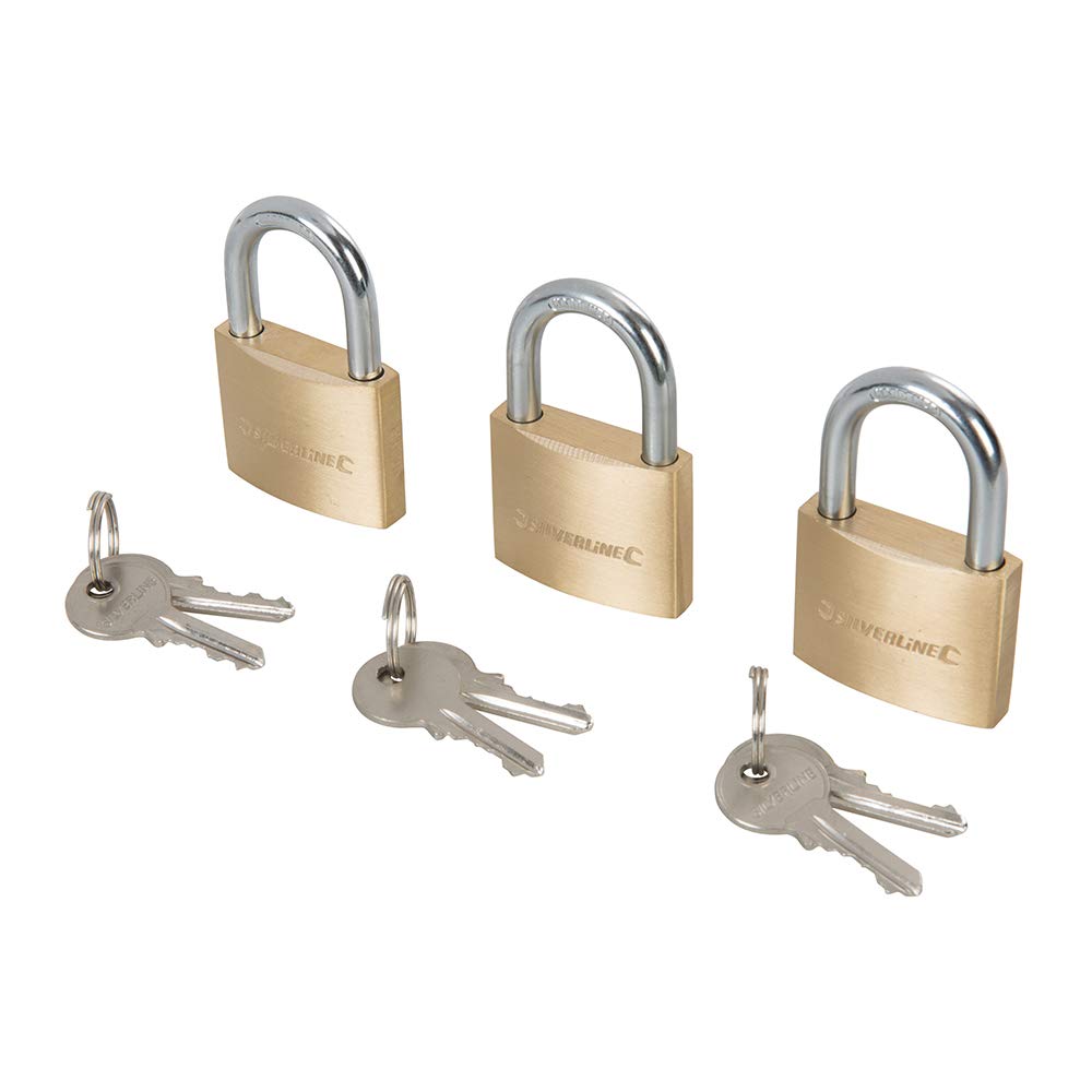 Silverline Silver Line Tools Brass Padlock Keyed To Differ 3Pk 40Mm,