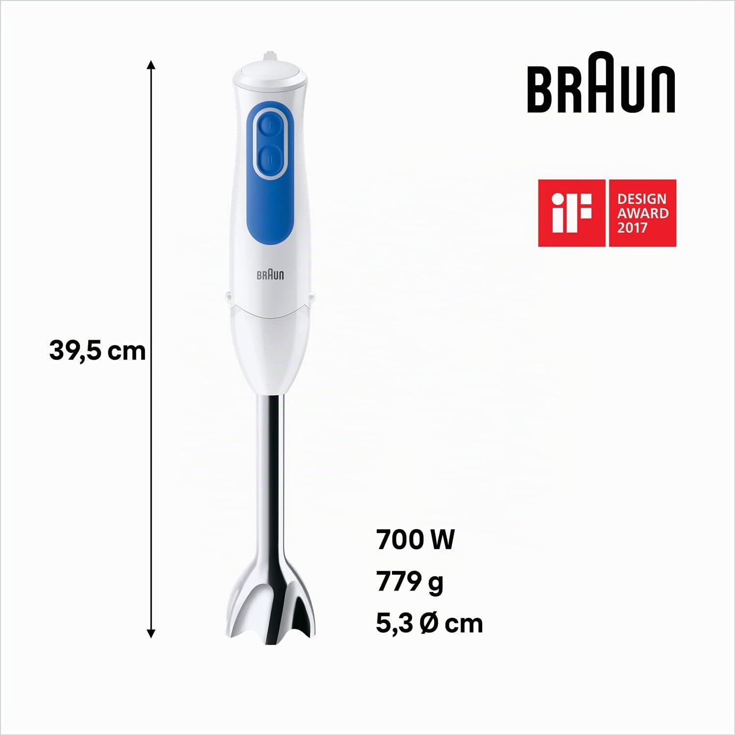 Braun MultiQuick3 MQ3025 Spaghetti, 5 ANNI DI ASSISTENZA, Minipimer Frullatore ad Immersione, Dotato di minitritatutto da 350ml, frusta a filo in acciaio inox e bicchiere graduato da 600ml, 700 watt