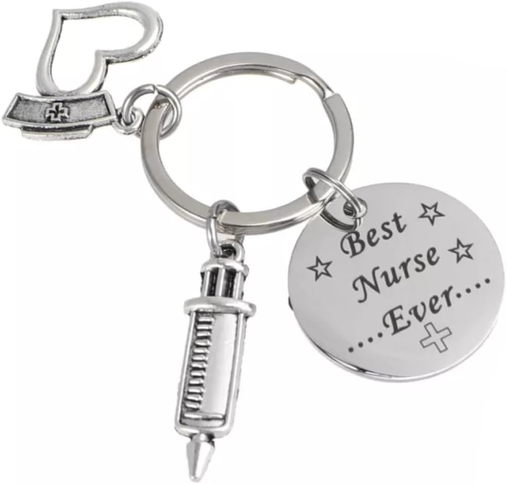 Nurse Pendant Keychain, Best Nurse Ever Keyring Gift, Silver