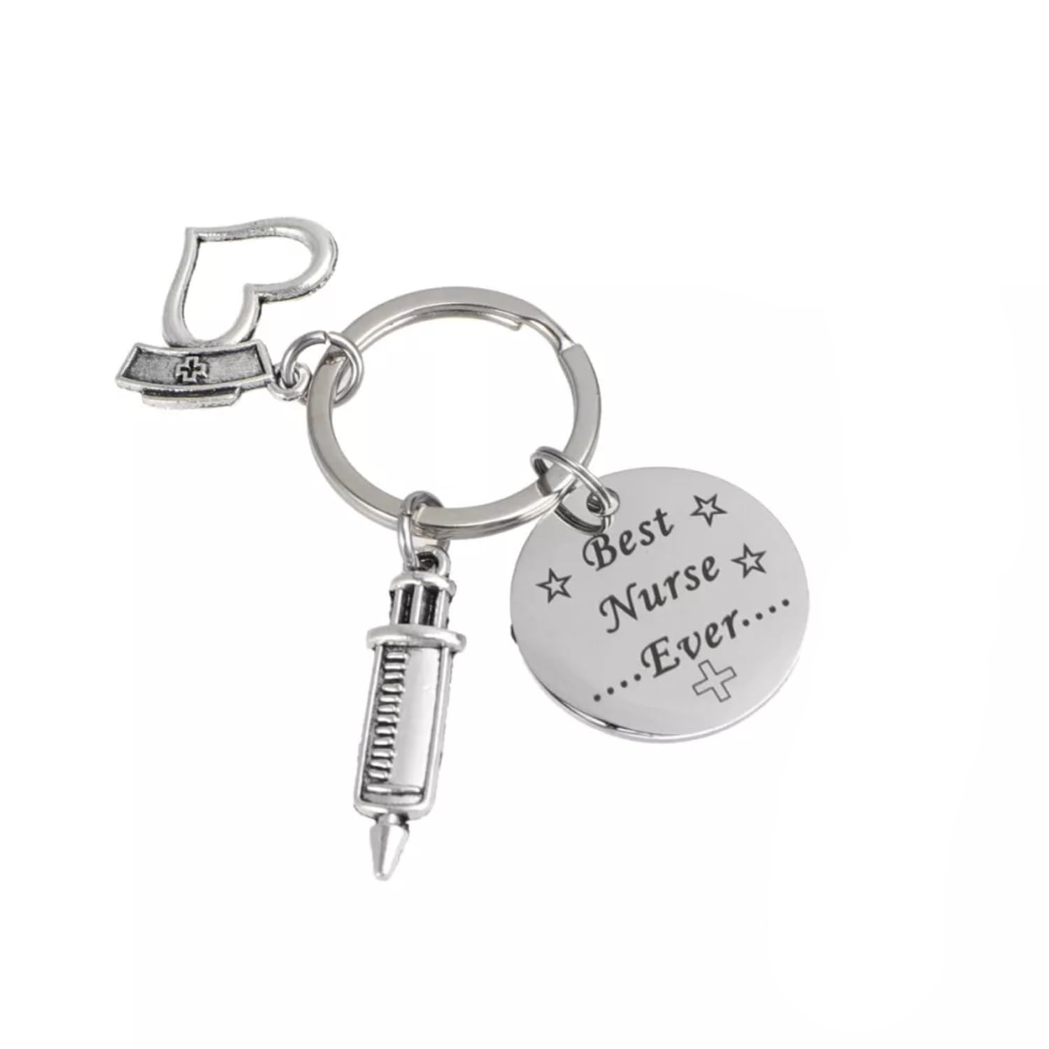 Nurse Pendant Keychain, Best Nurse Ever Keyring Gift, Silver