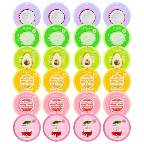 SpaLife Beauty Fruit Facial Sheet Masks 24 Pack – Face Masks Skincare Set – Hydrating Face Masks – 6 Natural Fruit Extract Formulas – Orange, Grapefruit, Strawberry, Cherry, Nectarine, Red Apple Cover