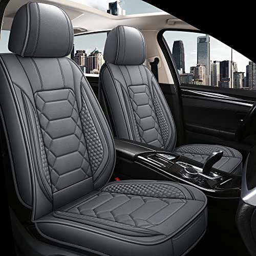 Image of HAIYAOTIMES Leather Car Seat Covers Front Set, Waterproof Leatherette Automotive Vehicle Cushion Cover with Non-Slip Bottom, Universal Fit for Most Cars, sedans, Vans, SUVs, Gray