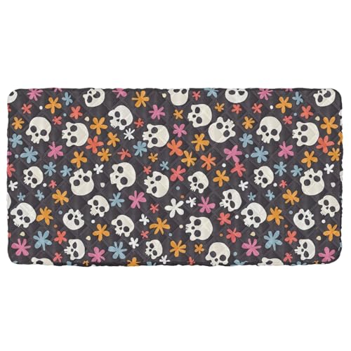 Portable Toddler Bed Sheet for Kids Little Skulls and Flowers Travel Bed Fitted Sheet