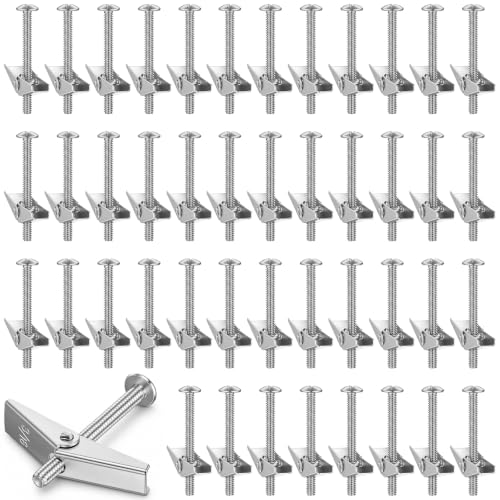 Yaocom 100 Pcs 3/16" X 2" Toggle Bolts and Wing Nut Wall Anchor for Drywall