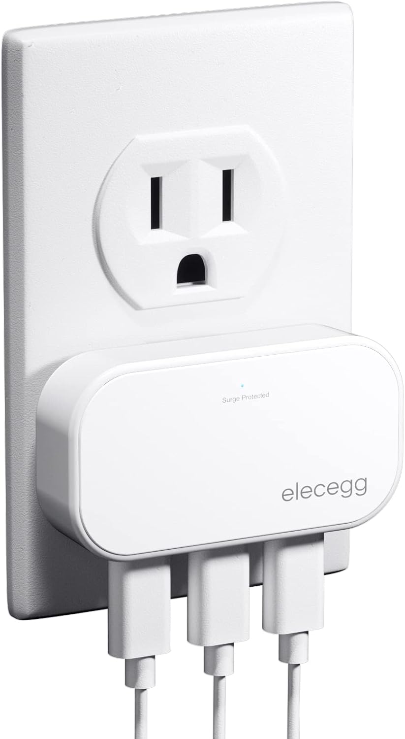 Slim Flat USB Wall Charger, elecegg Ultra Thin 3 Port Wall Adapter with Smart IC, Low Profile Block Power Cube for iPhone, iPad, iPod, Android, Samsung Galaxy, and More