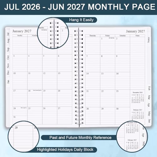 Agenda 2026-2027 mensual de julio a junio con formato semanal de 14 notas 2