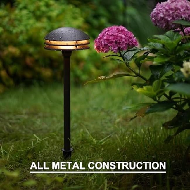 GOODSMANN Landscape Lighting Low Voltage Pathway Lights LED 2PK 4W 80 Lumen Outdoor Landscape Lighting 3 Tier Pagoda Landscape Path Lights 3000K Warm White Metal 12V AC Walkway Lights