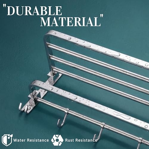 Image of Gloxy Premium Towel Rack in Bathroom Combo Pack of 3-24 Inch Stainless Steel Chrome Finish Bathroom Hangers for Clothes Towel Holder in Bathroom with Extra Hooks - Bathroom Fittings Accessories Set
