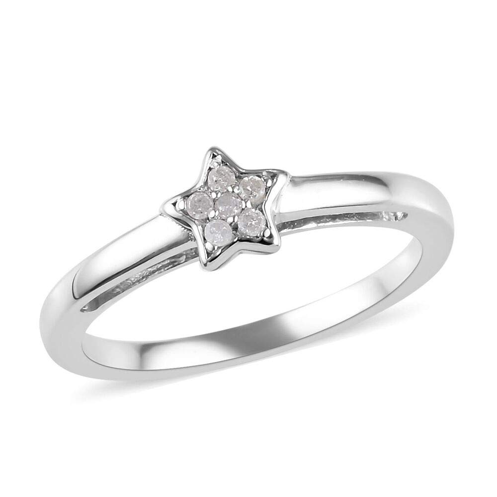 TJC White Diamond Star Stacker Ring for Women in Platinum Plated 925 Sterling Silver