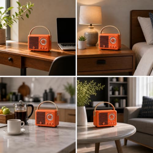 Image of Dosmix Retro Bluetooth Speaker, Small Vintage Decor Gifts Pumpkin Orange | Portable mini wireless old fashion style for kitchen desk bedroom office outdoor accessories gifts for women teen girls