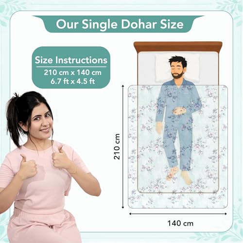 Image of Divine Casa Cotton Dohar for Single Bed 210 x 140 cm, 120 GSM Soft Lightweight Blanket, Breathable Summer AC Quilt for Mild Winter Use