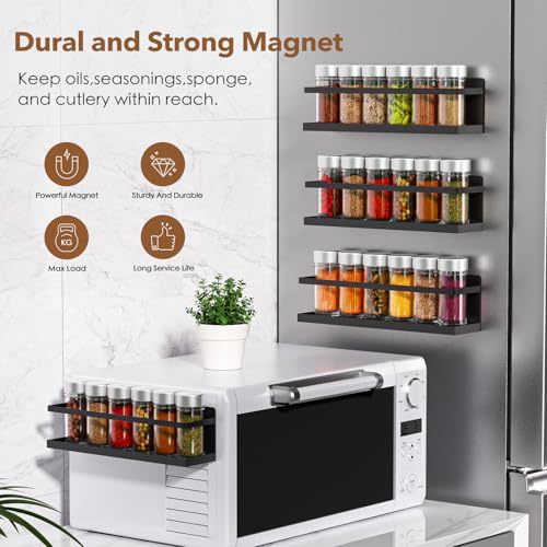 VANPET Suporte magnético para temperos para geladeira, prateleira magnética de geladeira para organizador de especiarias de cozinha, suporte de parede para temperos, organizadores de geladeira e