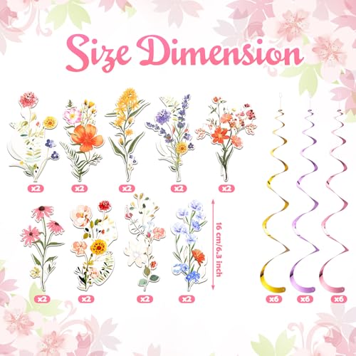 Image of 36 Pcs Wildflower Hanging Swirl Decorations Birthday Party Banners Baby Shower Party Decorations Hanging Streams Swirls for Baby Shower Gender Reveal Bridal Home Classroom Themed Supplies