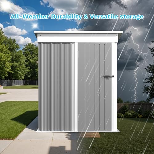 Image of Greesum Outdoor Storage Shed 5 x 3 ft. Utility Tool Shed Metal Storage Garden Shed with Door & Lock for Patio Storage, Gray