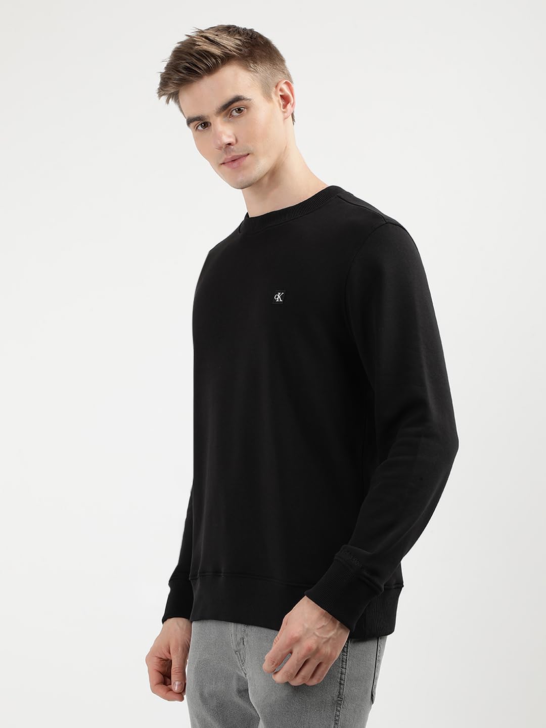 Calvin Klein Uomo Felpa Badge Crew Neck Regular Fit, Nero (CK Black), XXL