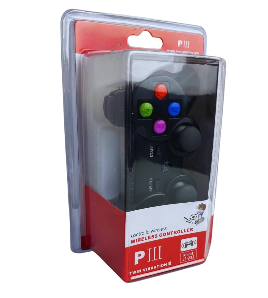 Generico Coppia Controller, 2 Joypad Senza Filo Wireless, Compatibile PC Plays. 3, Gamepad Analogico D. Shock Vibrazione, Coppia Pad Nero