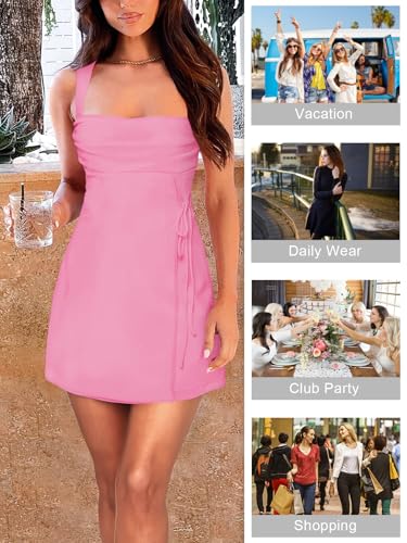 Image of Women's Sexy Ruched Mesh Midi Short Dresses for Women Square Neck Fitted Elegant Club Party Cocktail Dress