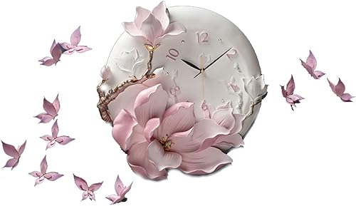 BABESA Reloj de pared retro con diseño de flores pintadas a mano en 3D tridimensional reloj de pared silencioso de 20 pulgadas funciona con pilas