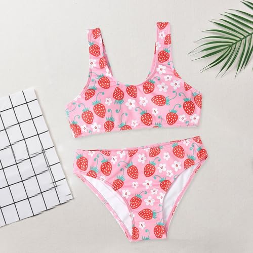Girls Strawberry Graphic Bikinis Set Kids 2 Pieces Bathing Suit Summer Beach Casual Swimwear Younger Teen Bikini3