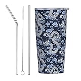 VOSERY Dragon A Cute Tumbler with Lid and Straw, 590.0 g Stainless Steel Insulated Water Bottle Cup, Travel Coffee Mug Personalized Tumbler