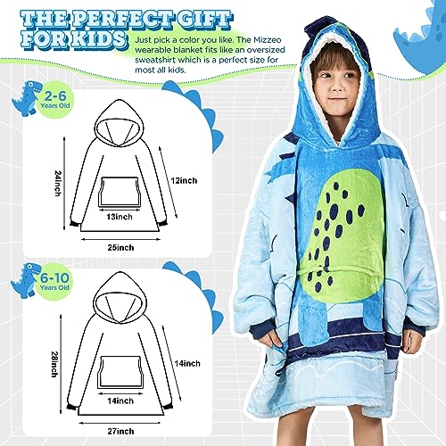 MIZZEO Kids Wearable Blanket Hoodie, Oversized Sherpa Wearable Blanket with Hood Pocket and Sleeves for Toddlers, Cute Hoodies 2-6 Year Old Girls Boys Youth Birthday Gifts (Dinosaur)