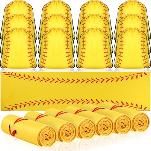 Hahafelt 24 Count Team Gifts, Including 12 Pcs Cooling Towels, 12 Pcs Drawstring Backpack Sports Party Favor for Kids Teens Players Athletes Gifts Sport Party Supplies (Softball Style)