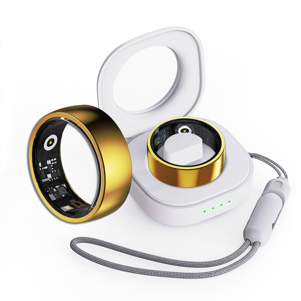findtime Smart Ring Gold Fitness Ring Android iOS Heart Rate Blood Oxygen Blood Pressure Sleep Monitor Step Counter Activity Tracker for Sports Time, Distance, Calories