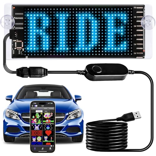 Light Sign for Car, 6.7''x2.7'' Programmable Flexible LED Matrix Panel, Bluetooth APP Control Custom Text Pattern Animation Scrolling LED Display for Car Windshield
