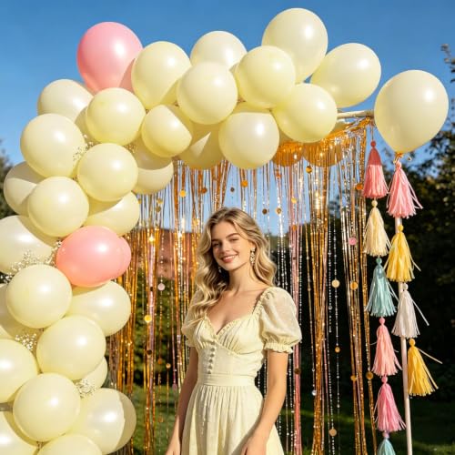 Image of 100pcs Pastel Yellow Latex Balloons 12 inch | Light Yellow Round, Helium Balloons, Easter Birthday Bridal Shower Wedding, Sunflower Party Decorations