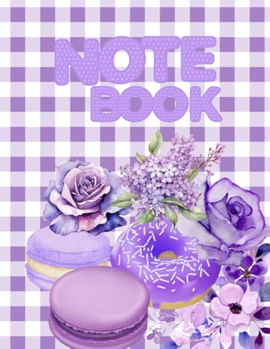 A notebook with a purple plaid cover decorated with flowers and sweets: For students and schools Suitable for all ages, 8.5x11,