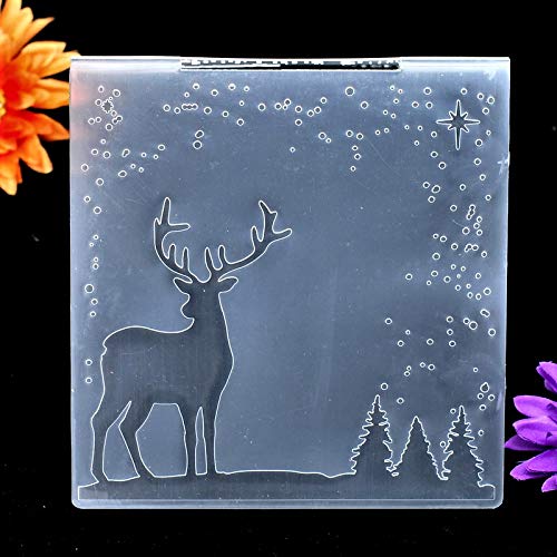 Kwan Crafts Merry Christmas Snowfall Deer Tree Star Plastic Embossing Folders for Card Making Scrapbooking and Other Paper Crafts, 15x15cm