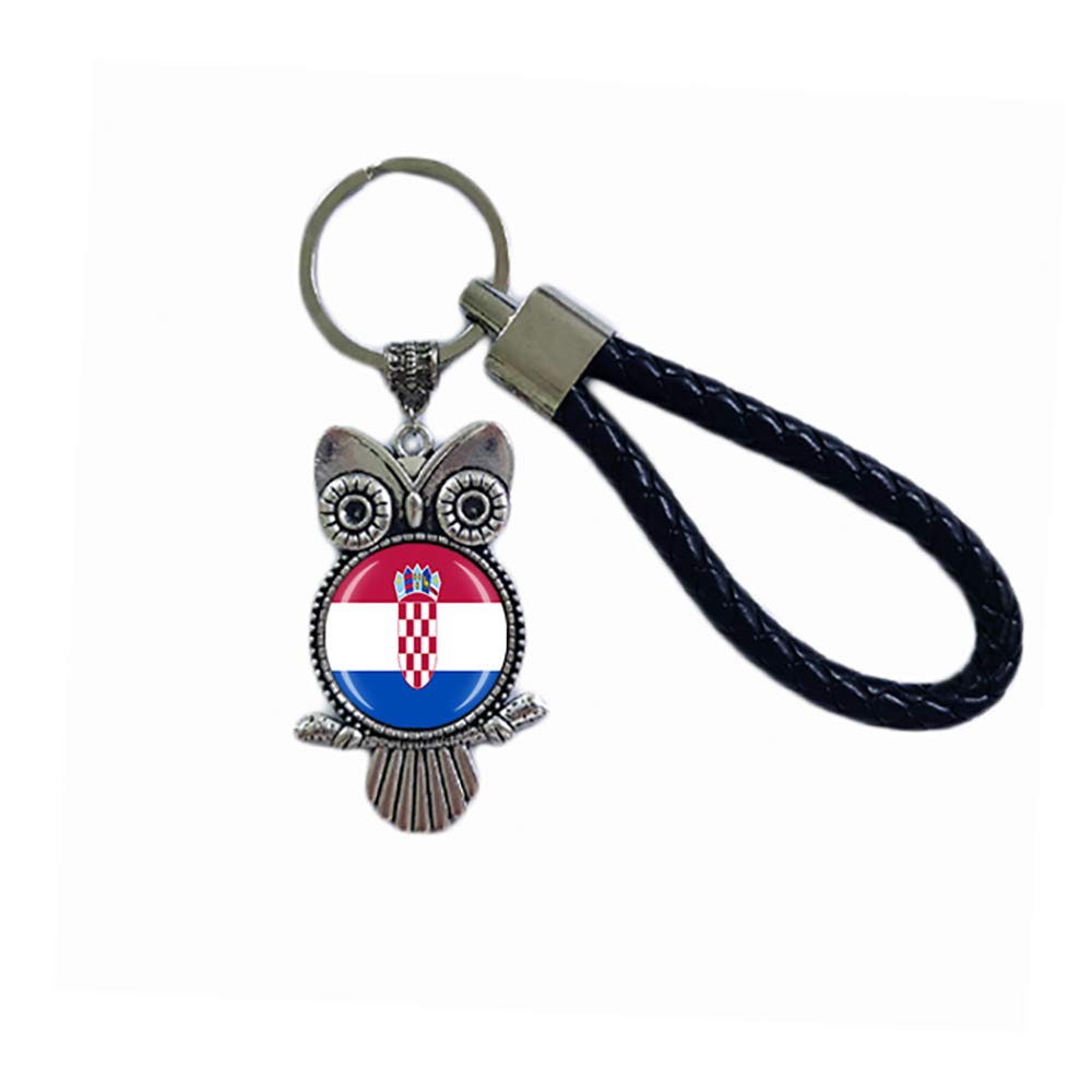 Wedarego Men's Croatia Flag Owl-Shaped Glass Crystal Keychain Keyring Souvenir Decoration Wo Pendant Accessories Gift