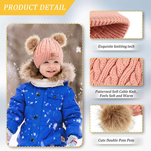 Geyoga Kids Toddler Winter Pompom Hat Baby Knitted Beanie Hat Faux Fur Pom Beanie Cap for Girls Boys 1-3 Years Old3