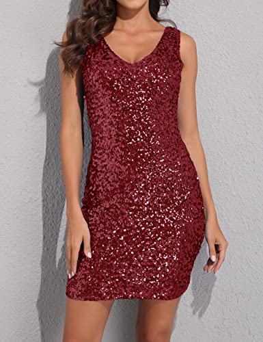 Image of PrettyGuide Women's Sexy Deep V Neck Sequin Glitter Bodycon Stretchy Mini Party Dress