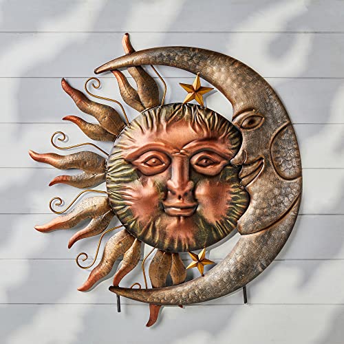 Glitzhome 36.25" H Metal Sun And Moon Yard Stake, Bronze Rustic Sun And Moon Garden Stake Or Antique Wall Decor #TOP5