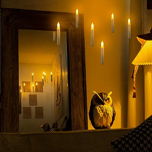 Image of Homemory 24 Pcs Hanging Floating Candles, NO Remote, Flameless Taper Candles Battery Operated, 6.5 inch Warm Yellow Flickering Flame Candlesticks, Dripless LED Handheld Candles Lights for Halloween Xmas